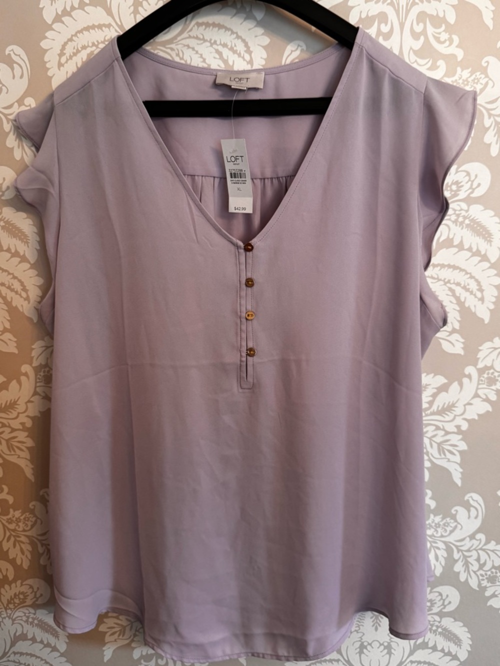 LOFT Soft Lavender V-Neck Cap-Sleeve Blouse